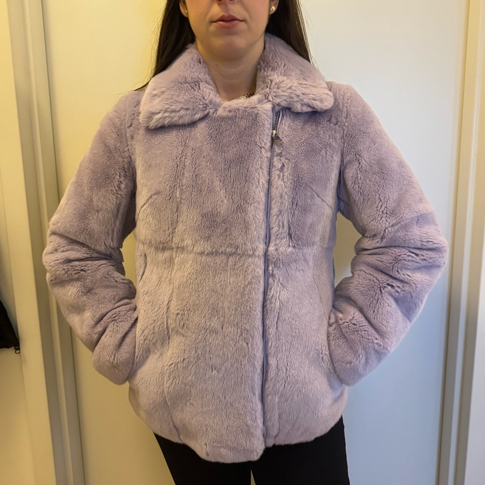 Real fur periwinkle coat